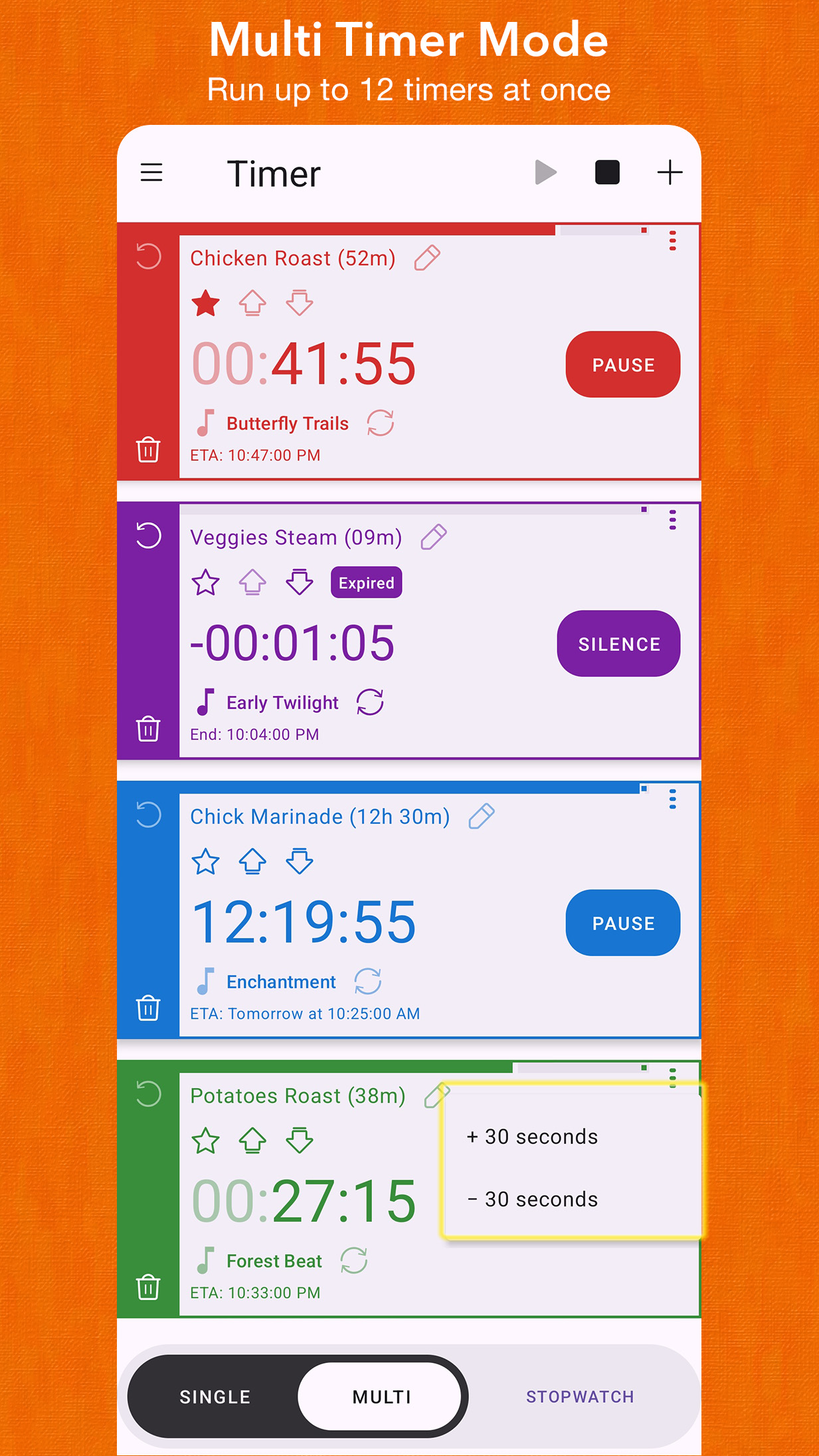 TimerDash: Screenshot of 12 timers running at once