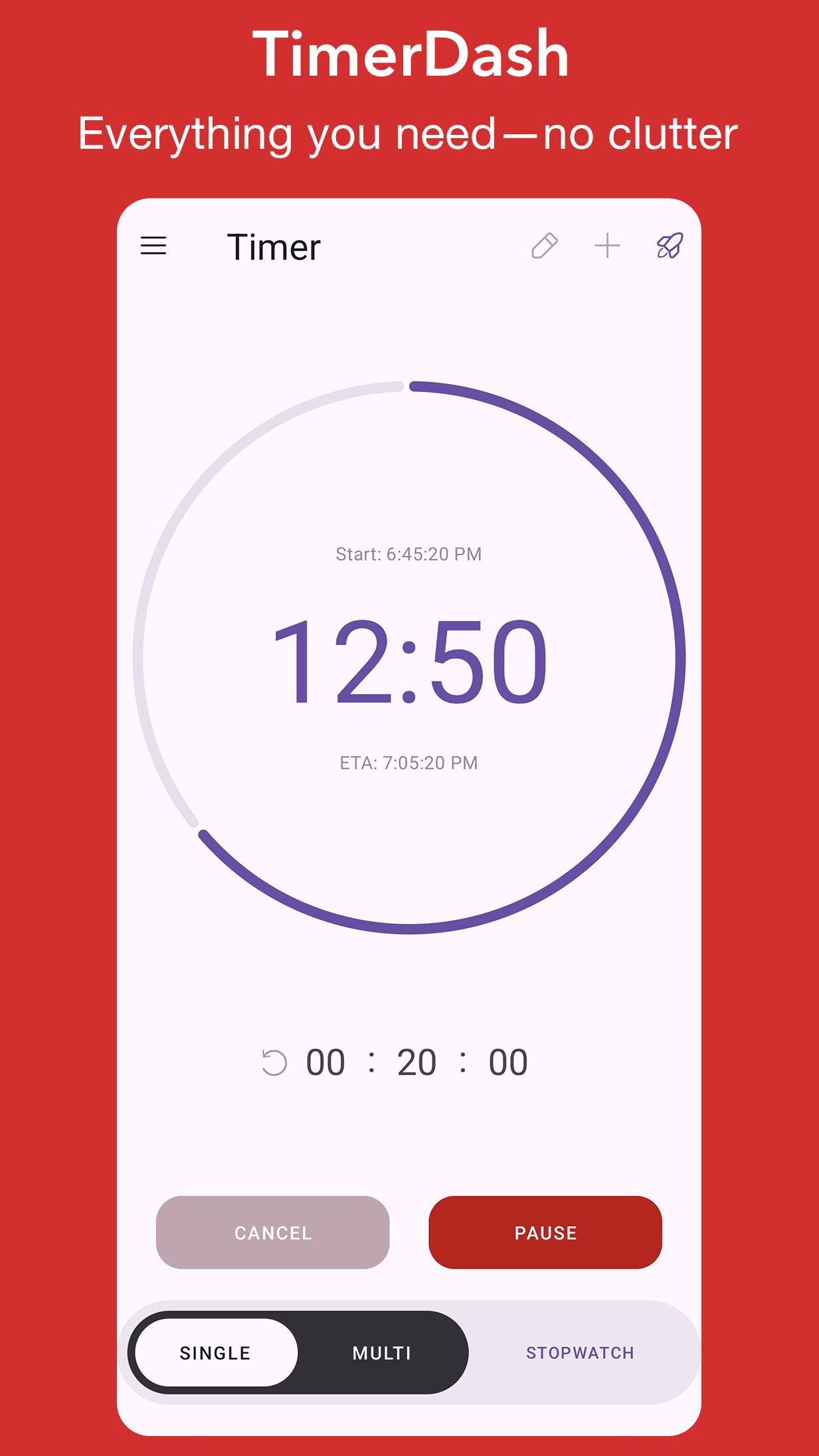 TimerDash: Screenshot of Single timer running