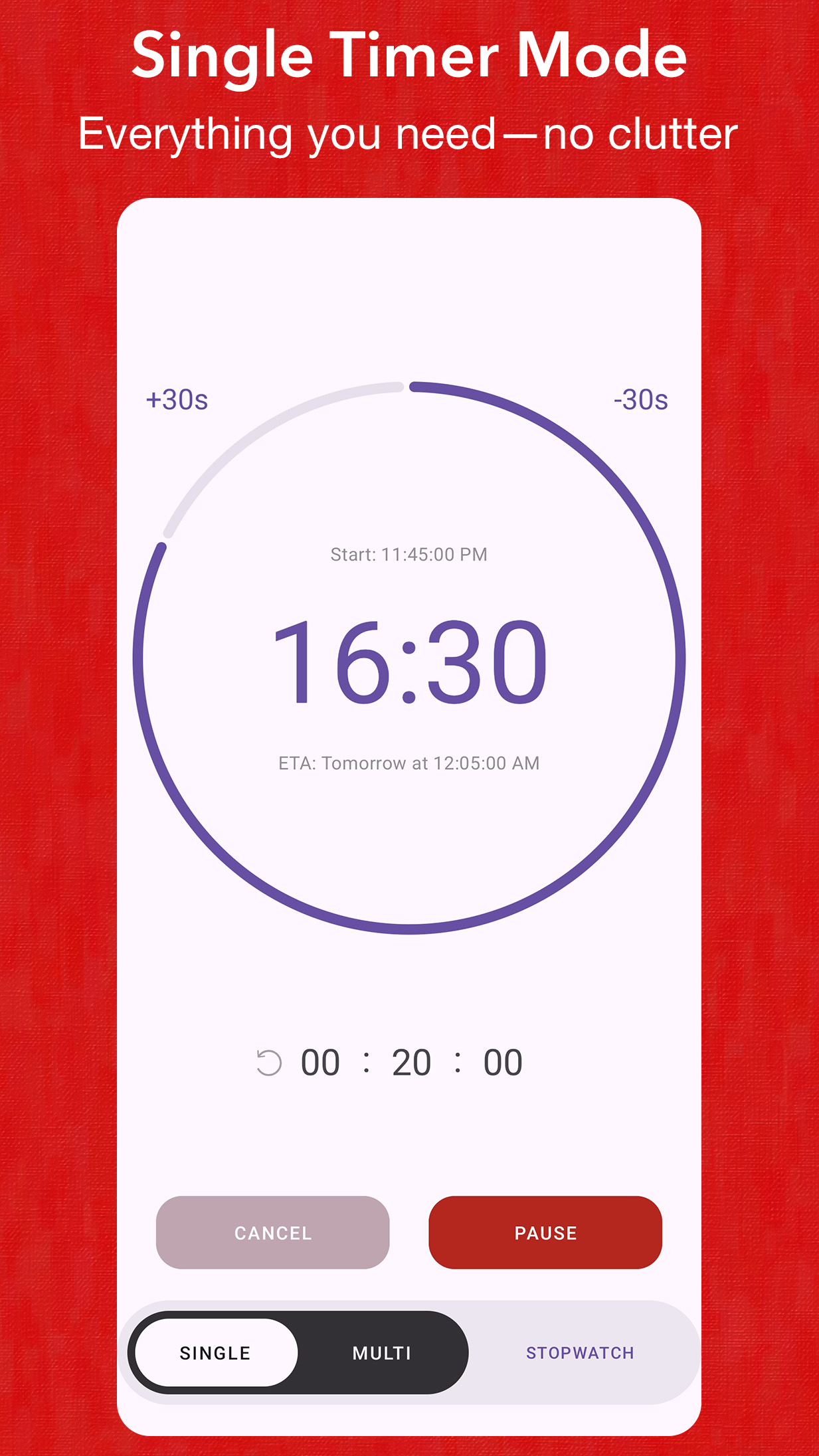 TimerDash: Screenshot of Single timer running