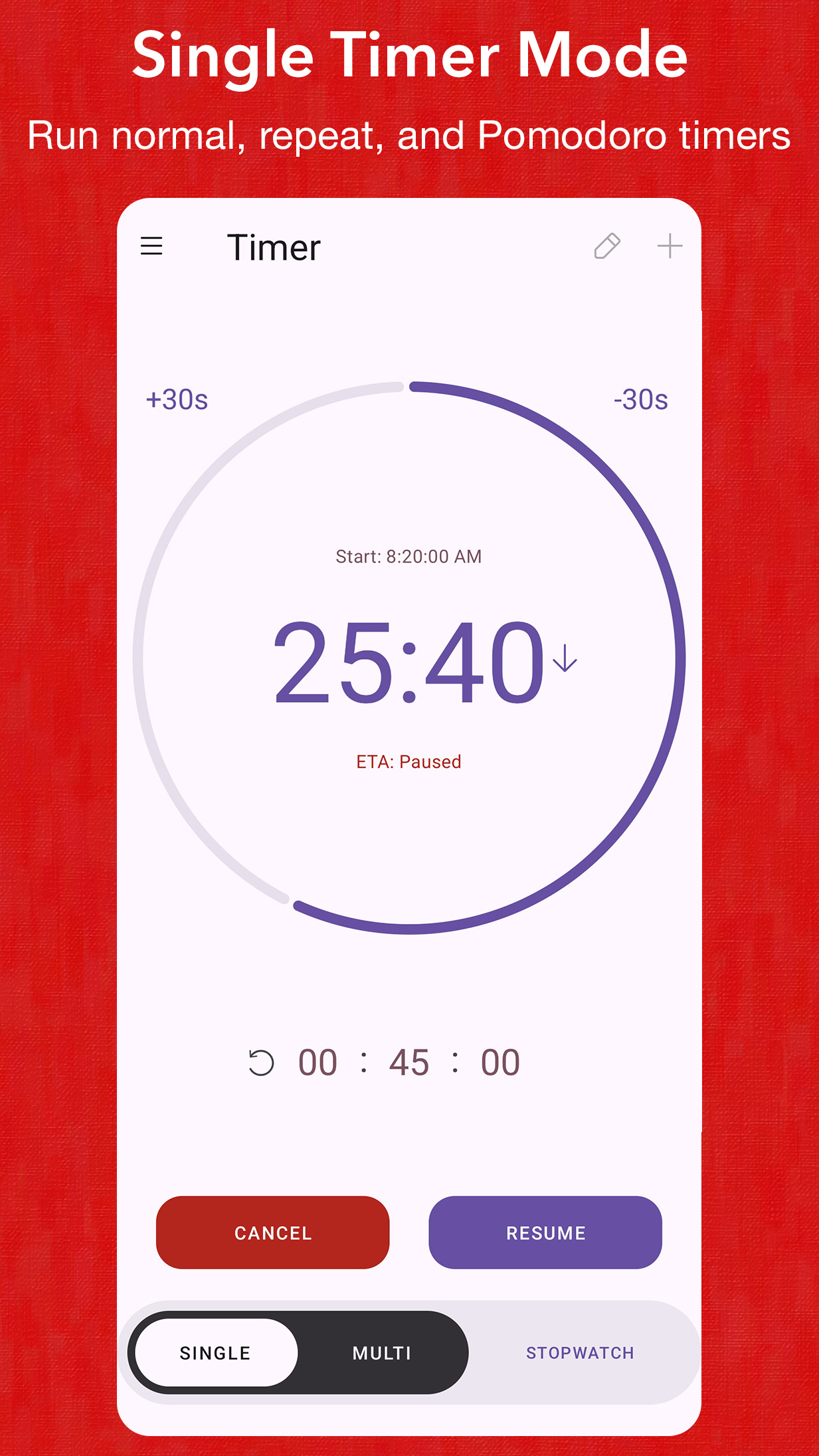 TimerDash: Run normal, repeat, and Pomodoro timers