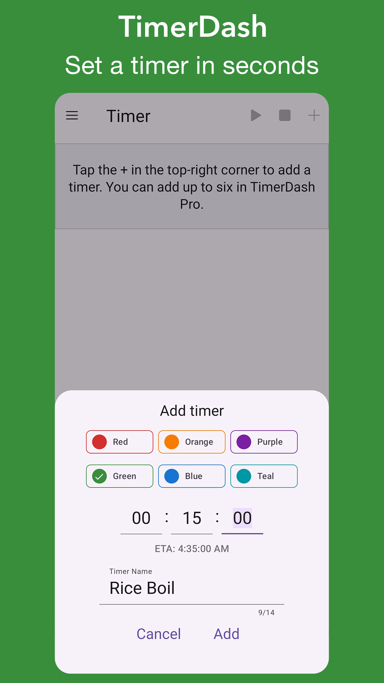 TimerDash: Screenshot of dialog that adds a Multi mode timer