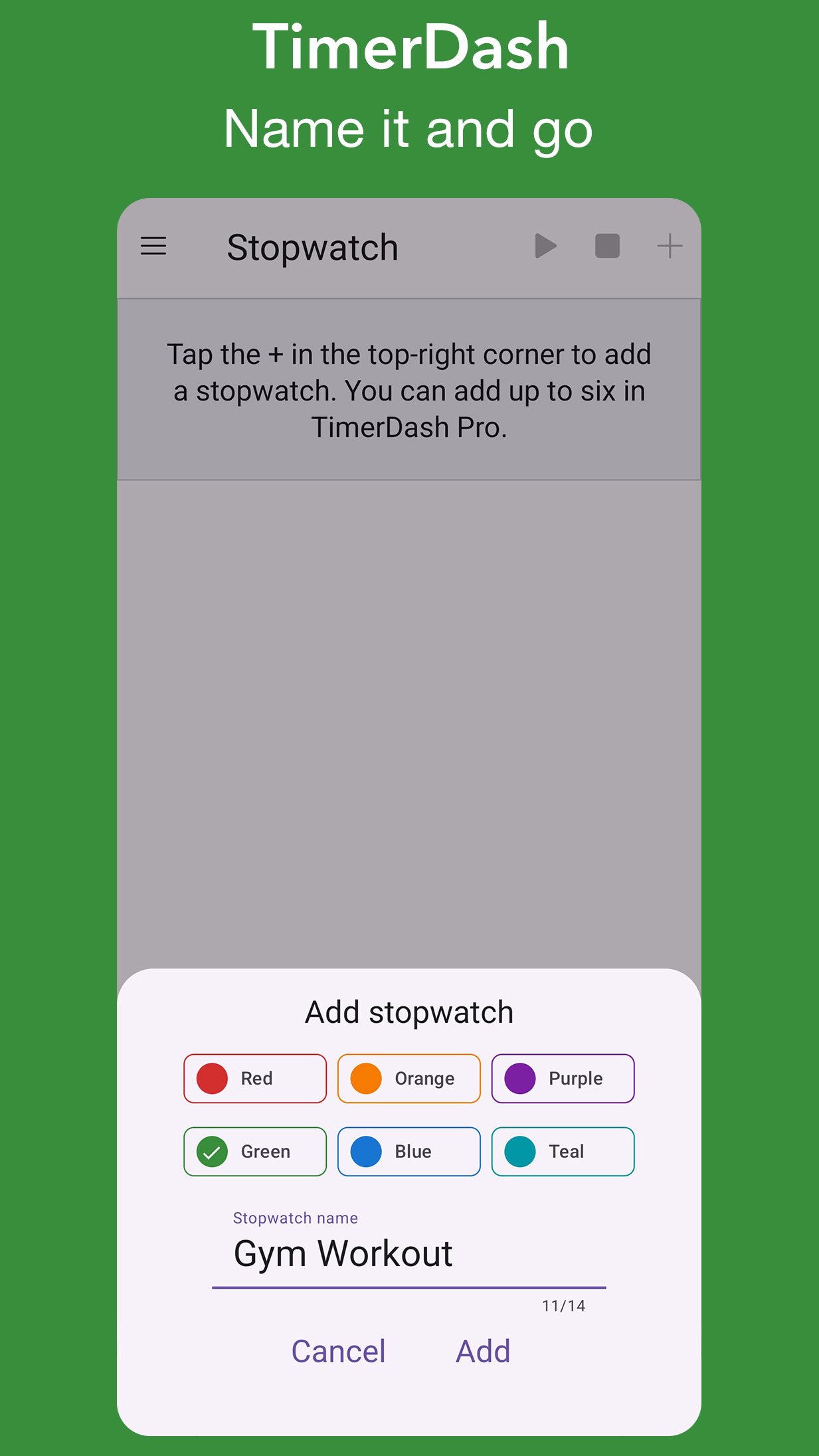 TimerDash Screenshot of dialog that adds a Multi mode stopwatch