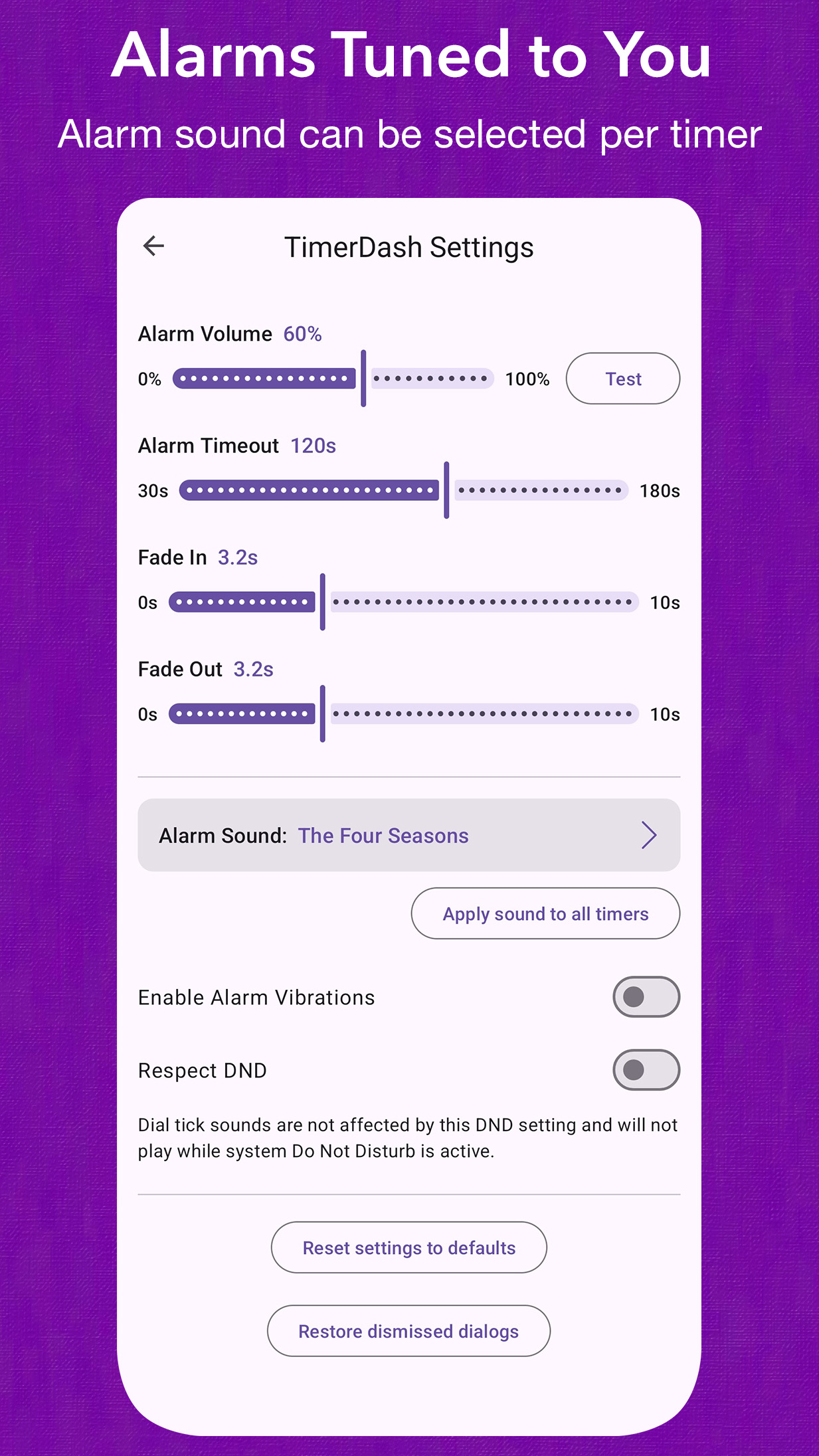 TimerDash: Screenshot of TimerDash's settings screen